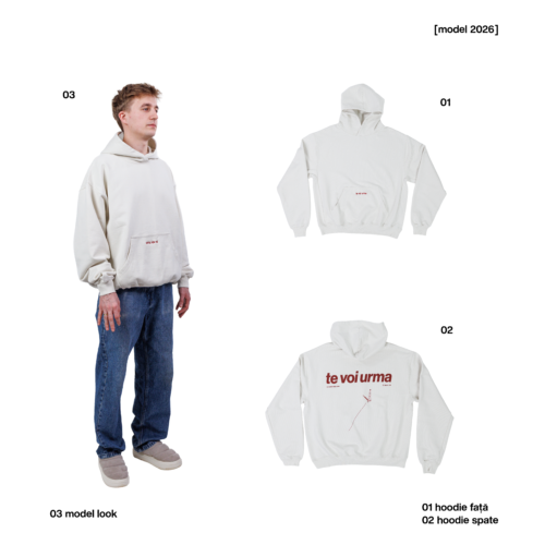 Hoodie Vintage White "TE VOI URMA"